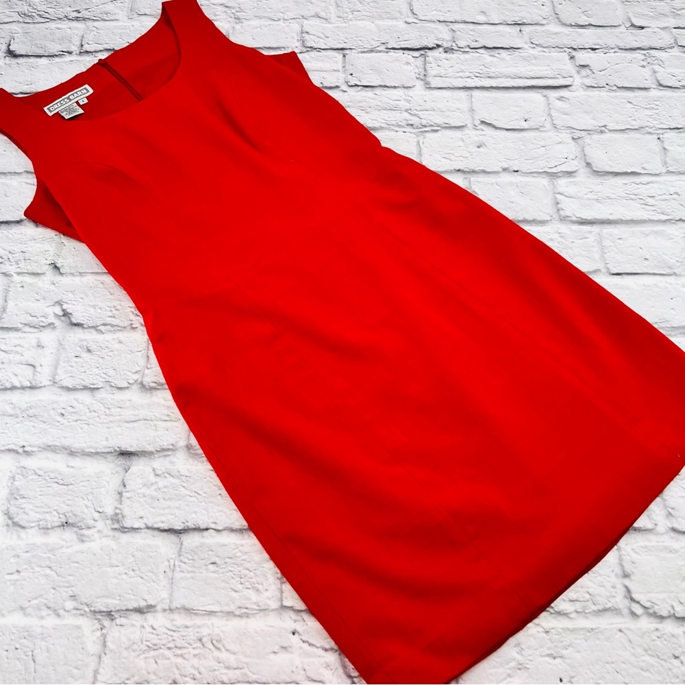 Dressbarn Dress Size 4 Red Midi Fitted Sheath Sleeveless Knee Length Party